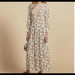 SANDRO cream floral long sleeve maxi dress